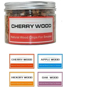 Natural cherry, apple, hickory, and oak wood chips in a convenient jar for food smoking