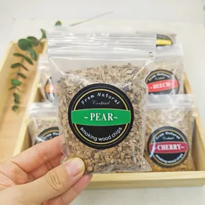Natural pear wood chips for cocktail smoking in a transparent 50g resealable bag