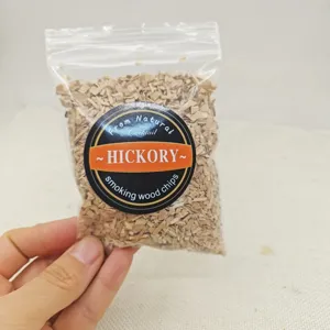 Small bag of natural hickory smoking wood chips for infusing cocktails and food