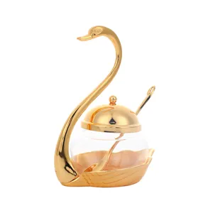 Pot à épices et sucrier cygne doré en verre style européen avec cuillère vue principale