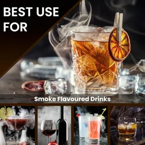 Various cocktails and drinks showing the smoke effect from flavoured wood chips usage