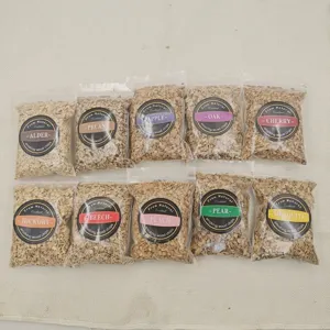Detailed display of ten varieties of natural smoking wood chips for food and cocktails