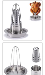 Detailed view of the detachable components of the stainless steel chicken roaster rack