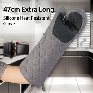 Extra long 47cm heat resistant silicone oven mitt for professional kitchen baking and grilling