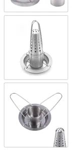 Detailed view of detachable stainless steel chicken roaster rack with drip tray