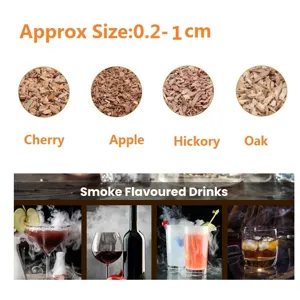Natural smoking wood chips set for cocktails, Cherry Apple Hickory Oak flavors, 0.2-1cm size