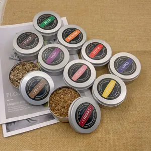 Surtido de virutas de madera para ahumar cócteles en latas metálicas