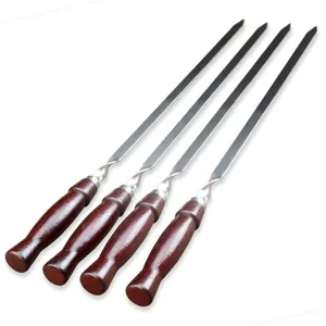 Profi 60cm Edelstahl-Grillspieße-Set mit ergonomischen Griffen aus hochwertigem Rottholz