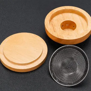 Vista detallada del kit de ahumador de cócteles de madera con base, tapa y filtro