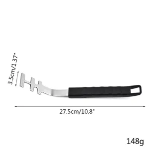 Detailed side view of stainless steel BBQ grill grate lifter showing dimensions and weight
