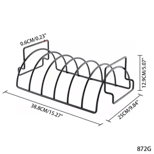 Durable black non-stick rib rack for BBQ grilling with dimensions 38.8x25x12.9cm