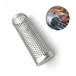 Stainless steel pellet smoker tube for BBQ grill, 12-inch perforated mesh smoker pipe
