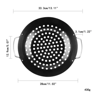 Detaillierte Maße der runden schwarzen antihaftbeschichteten Grillpfanne, 28cm Durchmesser