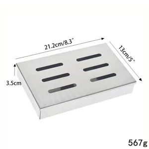 Stainless steel BBQ smoker box for wood chips, size 21.2x13x3.5cm and weight 567g