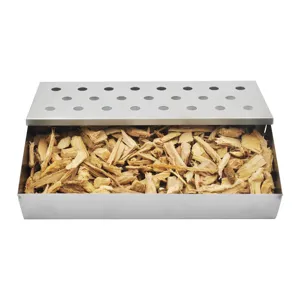 Caja ahumadora BBQ de acero inoxidable con virutas de madera para asar al aire libre.