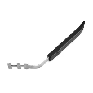 Stainless steel BBQ grill grate lifter with heat-resistant black handle detail