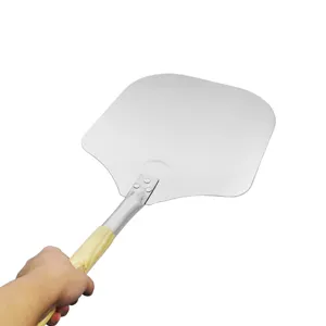 Professional 12-inch aluminum pizza peel shovel with sturdy wooden oak handle for baking transfer