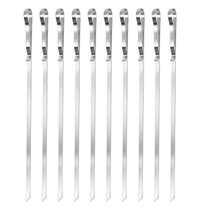 Juego profesional de 10 brochetas de barbacoa de acero inoxidable con mango ondulado