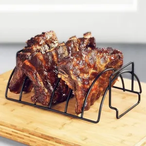 Non-Stick Stainless Iron Rib Roasting Rack For BBQ Grilling Heavy Duty U-Shaped Roaster Rack For Steak And Lamb Chops Outdoor Accessories