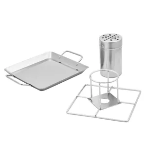 Comprehensive stainless steel beer can chicken roaster rack set with BBQ grill pan and spice shaker