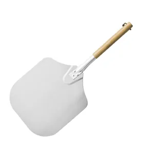 Professional 12-inch aluminum pizza peel featuring a detachable oak wooden handle design
