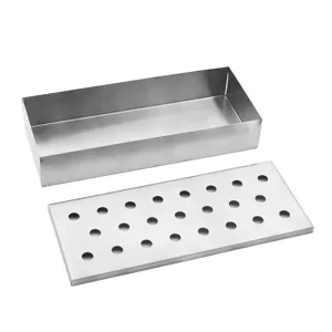 Caja ahumadora para barbacoa de acero inoxidable con tapa perforada para asar al aire libre.
