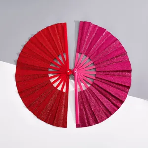Ventagli pieghevoli glitterati da 26 cm per matrimoni con stecche in plastica rosse e rosa