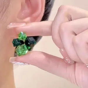 Light Luxury Women Geometric Square Zirconia Stud Earrings With Silver Earring Post Elegant Colorful Crystal Daily Jewelry
