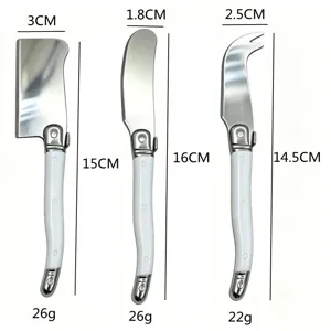 Detailed view showing dimensions and weight for the 3-piece stainless steel cheese knife set