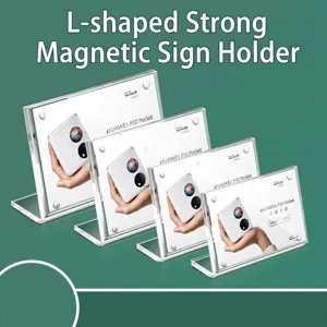 L-Shaped Magnetic Acrylic Sign Holder Transparent Desktop Display Stand Clear Price Tag Menu Card Holder For Office Retail Restaurant