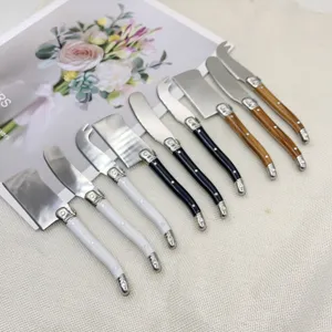 Professional stainless steel cheese and butter knife set with ergonomic colorful handles