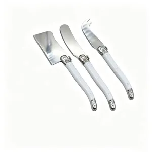 3-piece stainless steel cheese knife set with elegant white handles for butter