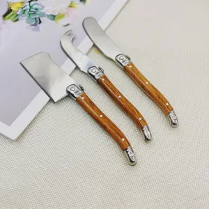 3-teiliges Edelstahl-Käsemesser-Set mit eleganten Kunststoffgriffen in Holzoptik
