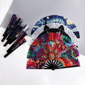 Large 33cm folding fans featuring colorful Starry Night and mandala artistic designs