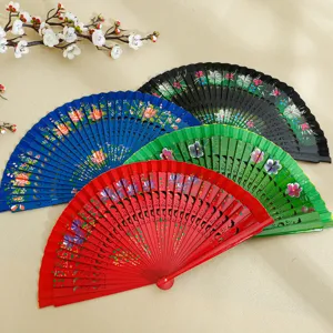 Juego de abanicos plegables de madera españoles pintados a mano con flores