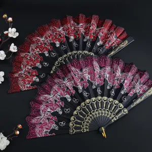 Elegantes abanicos plegables de mariposas para danza y accesorios de vestido Cheongsam