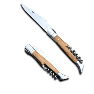 Franse stijl opvouwbaar steakmes met houten handvat en geïntegreerde kurkentrekker