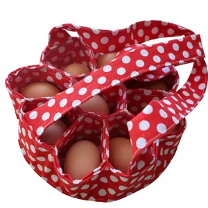 Cesta de Recolección de Huevos de Lona de Lunares Soporte de Huevos Protector de Múltiples Compartimentos para Granja Cocina