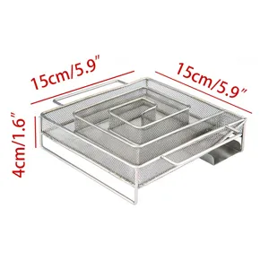 Square stainless steel wire mesh cold smoke generator box with 15cm x 4cm dimension markings