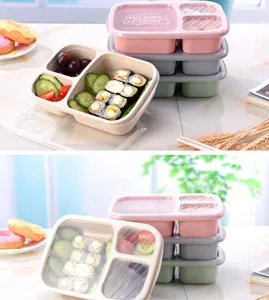 Portable 3-compartment bento lunch box with transparent lid for office and school meals