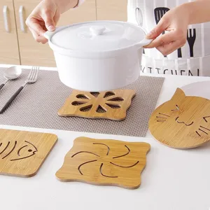 Cartoon Hollow Out Wooden Coaster Heat Resistant Non Slip Pot Bowl Mat Kitchen Tableware Anti Scald Table Protector Placemat