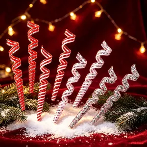 Christmas Spiral Candy Hanging Ornaments Glitter Plastic Twisted Icicle Ornaments For Christmas Tree Decoration Home Party Festive Ornaments