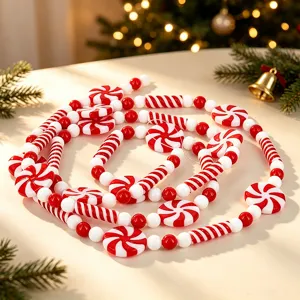 Festive red and white peppermint candy bead garland for Christmas tree decoration
