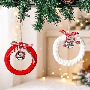 Lot de 2 couronnes de Noël tressées avec cloches et nœuds pour décoration