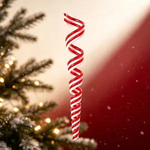 Festive red and white spiral Christmas icicle ornament for holiday tree decoration