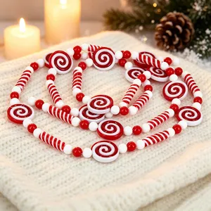 Red and white Christmas candy beaded garland for festive holiday home decoration