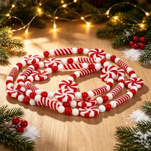 Festive red and white peppermint candy bead garland for Christmas tree decoration home