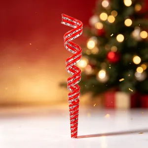 Glitter red and white spiral candy Christmas tree ornament for festive holiday decor