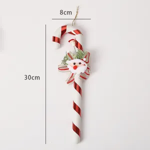 Décoration de canne de Noël avec Père Noël et rayures rouges métallisées, 30cm