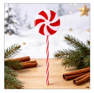 Detailed view of a red and white swirl peppermint lollipop Christmas tree decoration